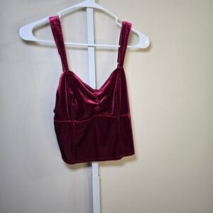 Abercrombie & Fitch Velvet Cami Top Ruched Front Sleeveless Burgundy Ladies sz M